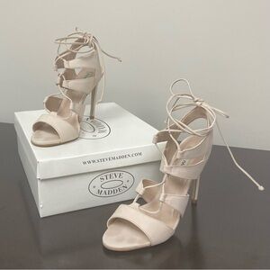 Steve Madden Sandalia Blush/Nude Nubuck Leather Lace Up Strappy Heels Size 8.5